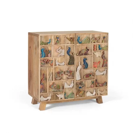 Cómoda Étnica con Detalles Hechas a Mano de Madera de 2 Puertas - Giner y Colomer (1)