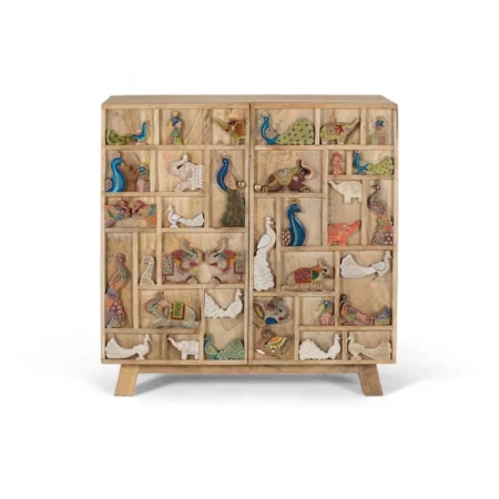 Cómoda Étnica con Detalles Hechas a Mano de Madera de 2 Puertas - Giner y Colomer (2)