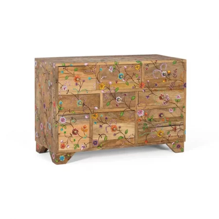 Cómoda Étnica de Madera de Mango con Detalles Floreados con 10 Cajones - Giner y Colomer (2)