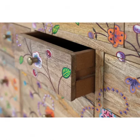 Cómoda Étnica de Madera de Mango con Detalles Floreados con 10 Cajones - Giner y Colomer (3)