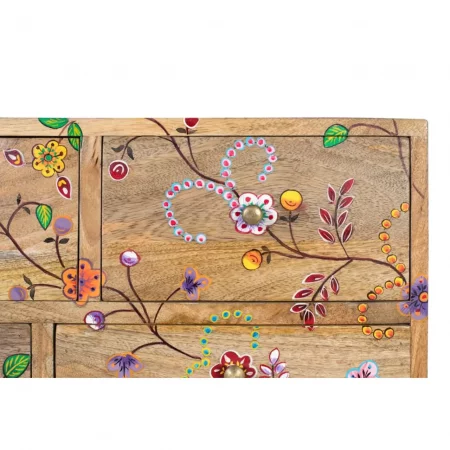 Cómoda Étnica de Madera de Mango con Detalles Floreados con 10 Cajones - Giner y Colomer (4)