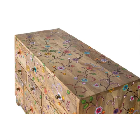 Cómoda Étnica de Madera de Mango con Detalles Floreados con 10 Cajones - Giner y Colomer (5)