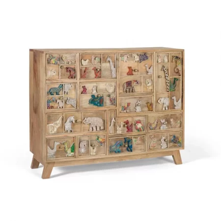 Cómoda Étnica de Madera de Mango con Detalles a Mano con 13 Cajones y 1 Puerta - Giner y Colomer (1)