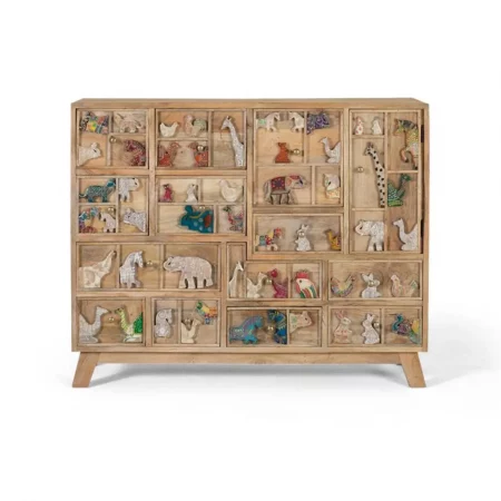 Cómoda Étnica de Madera de Mango con Detalles a Mano con 13 Cajones y 1 Puerta - Giner y Colomer (2)