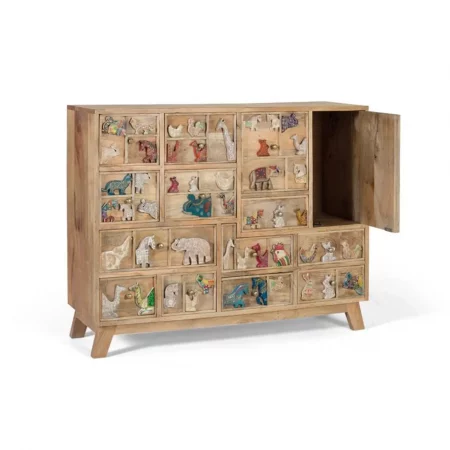 Cómoda Étnica de Madera de Mango con Detalles a Mano con 13 Cajones y 1 Puerta - Giner y Colomer (3)