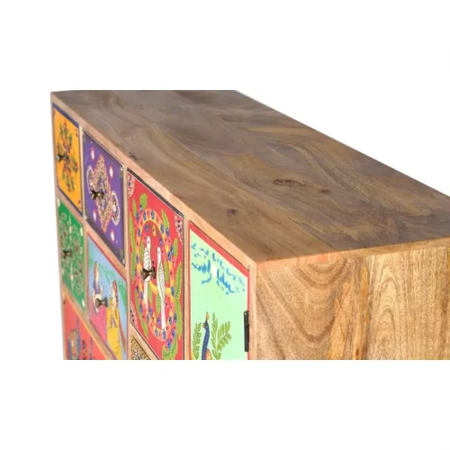 Cómoda Madera Mango 13 Cajones + 1 Puerta Pintada a Mano 112x35x90 Cm - Giner y Colomer (4)