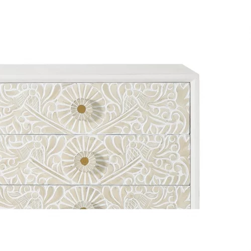 Cómoda Madera Mango 6 Cajones Tallados Color Blanco Decapado Colección Bali 170x40x80 Cm - Giner y Colomer (1)