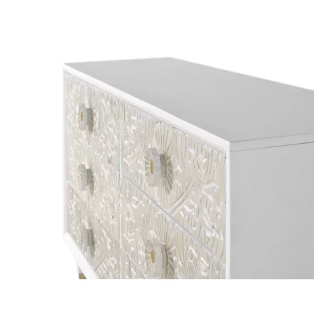 Cómoda Madera Mango 6 Cajones Tallados Color Blanco Decapado Colección Bali 170x40x80 Cm - Giner y Colomer (2)
