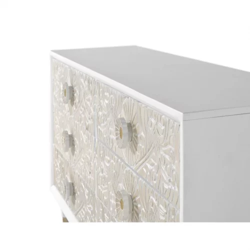 Cómoda Madera Mango 6 Cajones Tallados Color Blanco Decapado Colección Bali 170x40x80 Cm - Giner y Colomer (2)