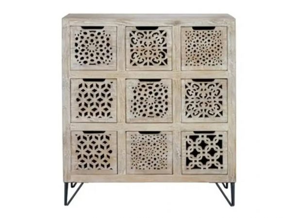 Cómoda Madera Mango 9 Cajones Decapado Natural Patas Metal 88x38x102 Cm - Giner y Colomer (2)