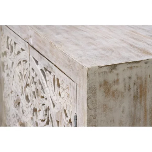 Cómoda Madera Mango Calado Decapado Blanco Base Metal 2 Puertas Colección Mykonos 80x35x80 Cm - Giner y Colomer (3)