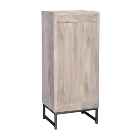 Cómoda Madera Mango Puerta Calada Decapado Blanco 5 Cajones Base Metal Colección Mykonos 45x35x105 Cm - Giner y Colomer (2)