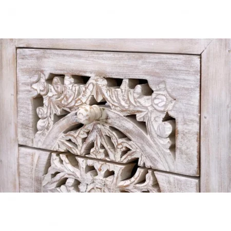Cómoda Madera Mango Puerta Calada Decapado Blanco 5 Cajones Base Metal Colección Mykonos 45x35x105 Cm - Giner y Colomer (4)