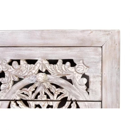 Cómoda Madera Mango Puerta Calada Decapado Blanco 5 Cajones Base Metal Colección Mykonos 45x35x105 Cm - Giner y Colomer (5)