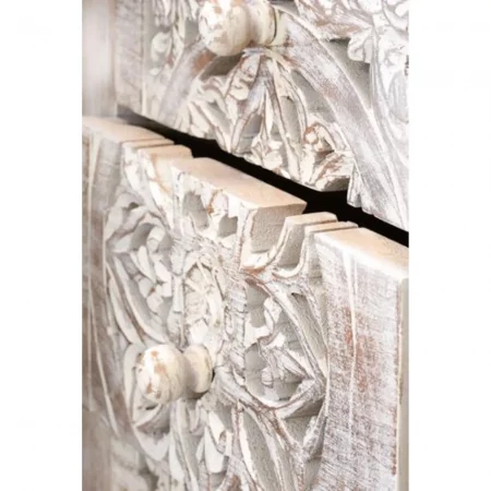 Cómoda Madera Mango Puerta Calada Decapado Blanco 5 Cajones Base Metal Colección Mykonos 45x35x105 Cm - Giner y Colomer (6)