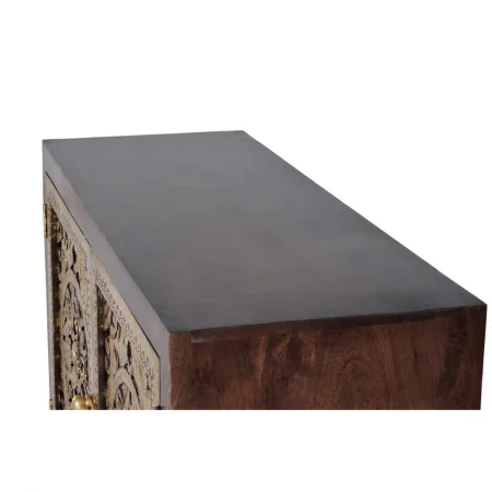 Cómoda Madera Mango Tallada a mano 2 Puertas Pan de Oro 110x40x80 Cm- Giner y Colomer (4)