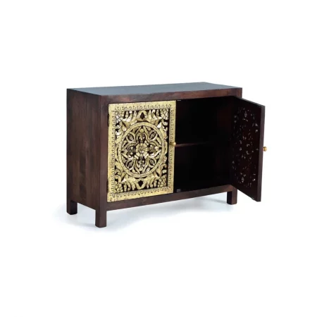 Cómoda Madera Mango Tallada a mano 2 Puertas Pan de Oro 110x40x80 Cm- Giner y Colomer (5)