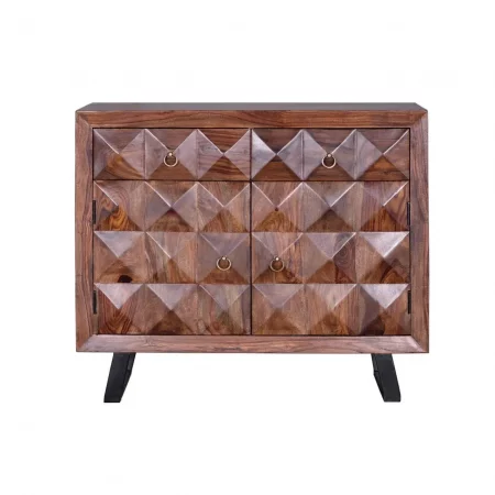 Cómoda Madera Palisandro Frontal Diamante Mod. Agra 2 Cajones + 2 Puertas 100x40x87 Cm - Giner y Colomer (1)