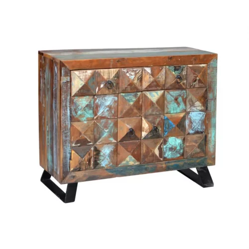 Cómoda Madera Reciclada 2 Cajones + 2 Puertas Colección Diamante Reciclado 100x40x87 Cm - Giner y Colomer (4)