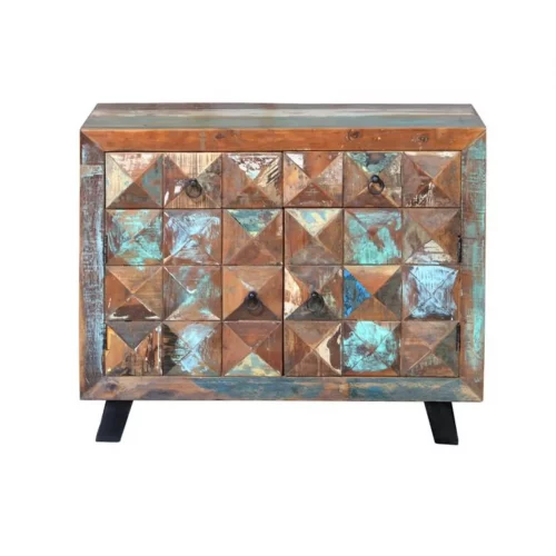 Cómoda Madera Reciclada 2 Cajones + 2 Puertas Colección Diamante Reciclado 100x40x87 Cm - Giner y Colomer (5)