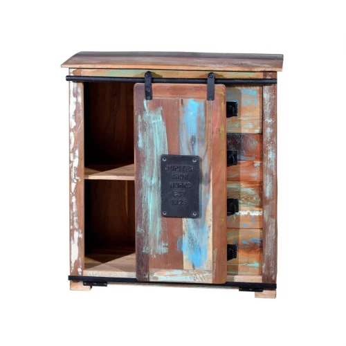Cómoda Madera Reciclada 4 Cajones + 1 Puerta Corredera 80x38x81 Cm - Giner y Colomer (3)