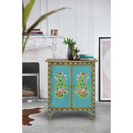Cómoda Madera de Mango 2 Puertas Pintada a Mano 65x33x77 Cm - Giner y Colomer (1)