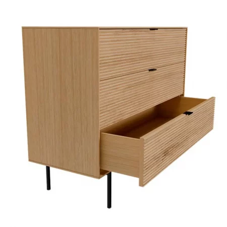 Cómoda Tulsa de Chapa Roble 3 Cajones y Patas Metal - Somcasa (3)