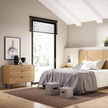 Cómoda Tulsa de Chapa Roble 3 Cajones y Patas Metal - Somcasa (7)