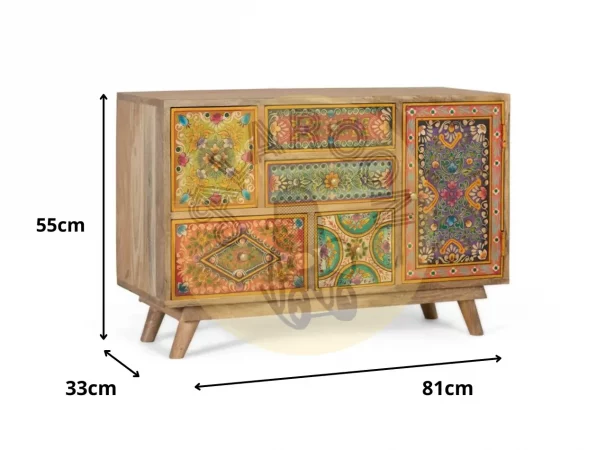Cómoda artesanal de madera de mango con cajones pintados a mano – 81x33x55 cm-PC (3)