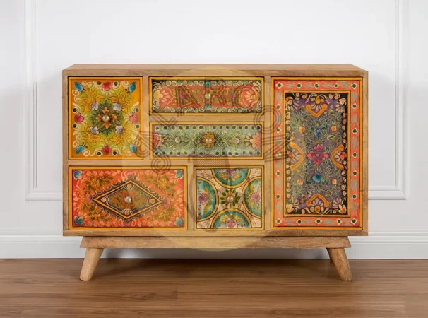 Cómoda artesanal de madera de mango con cajones pintados a mano – 81x33x55 cm-PC (4)