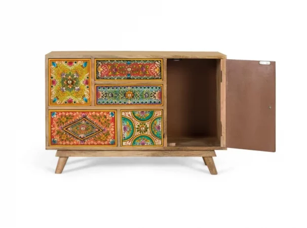 Cómoda artesanal de madera de mango con cajones pintados a mano – 81x33x55 cm-PC (5)