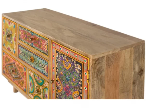 Cómoda artesanal de madera de mango con cajones pintados a mano – 81x33x55 cm-PC (6)