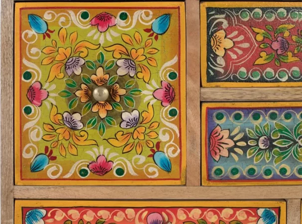 Cómoda artesanal de madera de mango con cajones pintados a mano – 81x33x55 cm-PC (7)