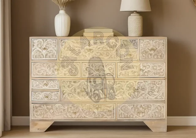 Cómoda artesanal de madera maciza con tallado floral a mano–115x36x80cm-MOVIL (3)