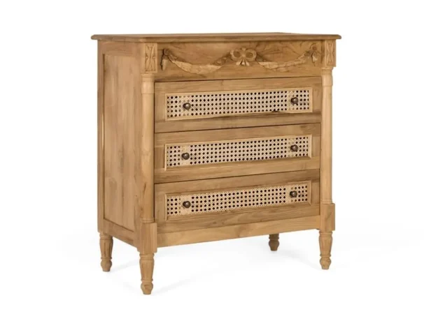 Cómoda de Madera Maciza de Teka con 3 Cajones - 80x40x86 Cm - Giner y Colomer (2)