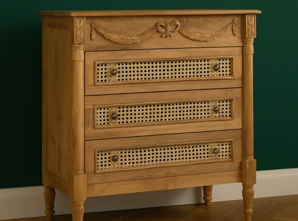 Cómoda de Madera Maciza de Teka con 3 Cajones - 80x40x86 Cm - Giner y Colomer (5)