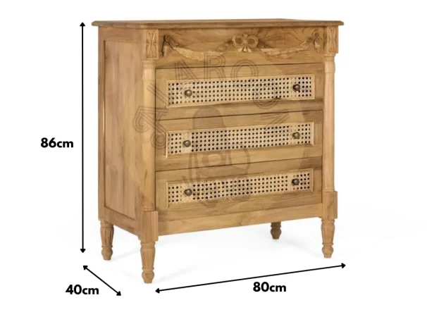 Cómoda de Madera Maciza de Teka con 3 Cajones - 80x40x86 Cm - Giner y Colomer (8)