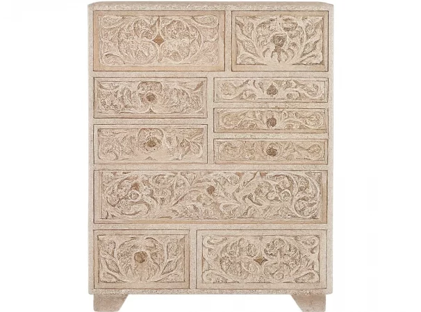 Cómoda de Madera de Mango con 10 Cajones Tallados a Mano - 90x70x30 cm-MOVIL (1)