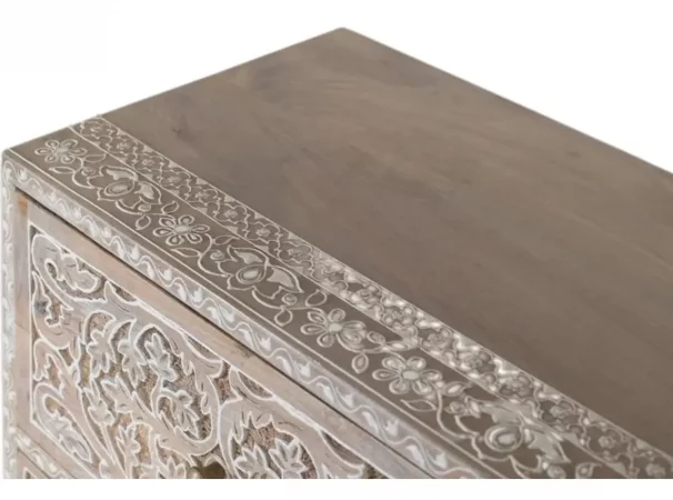 Cómoda de Madera de Mango con 10 Cajones Tallados a Mano - 90x70x30 cm-MOVIL (6)