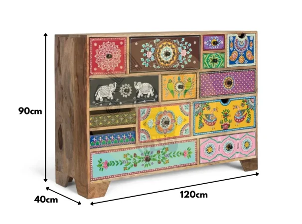 Cómoda de Madera de Mango con 14 Cajones Tallados a Mano - 120x40x90 Cm - Giner y Colomer (6)