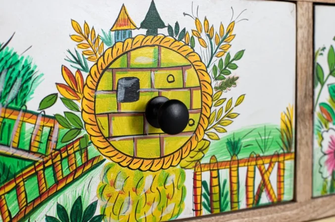 Cómoda de Madera de Mango con 14 Cajones Tallados a Mano 120x40x90 Cm - Giner y Colomer (6)