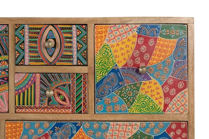 Cómoda de Madera de Mango con 14 Cajones Tallados a Mano - 120x40x90 Cm - Giner y Colomer (6)