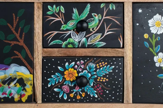 Cómoda de Madera de Mango con 14 Cajones Tallados a Mano 120x40x90 Cm - Giner y Colomer (7)