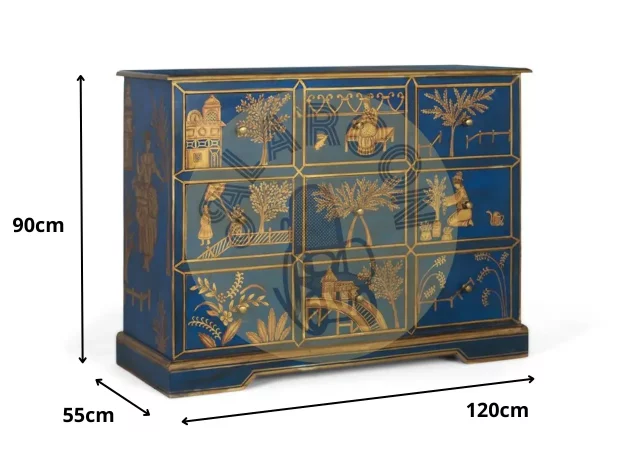 Cómoda de madera de mango azul con 9 cajones pintados a mano – 120x55x90 cm-MOVIL (2)