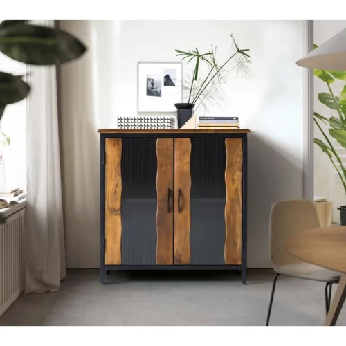 Cónsola 2 Puertas Batientes Madera Mango Estructura Metal Estilo Industrial Colección Zanzíbar 87x37x90 Cm - Giner y Colomer (2)