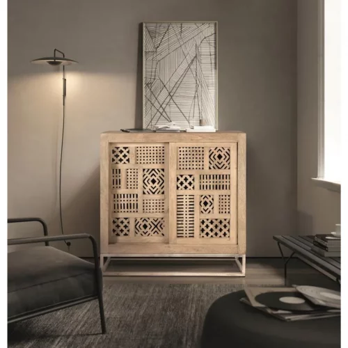 Consola 2 Puertas Correderas Madera Mango Patas Metal Colección Style 90x40x90 Cm - Giner y Colomer (1)