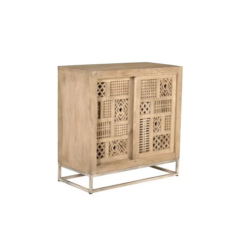 Consola 2 Puertas Correderas Madera Mango Patas Metal Colección Style 90x40x90 Cm - Giner y Colomer (6)