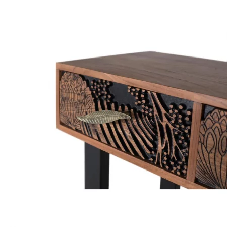Cónsola 3 Cajones Madera De Acacia Tallada y Patas Metal Colección Tropicana 120x35x91 Cm - Giner y Colomer (2)