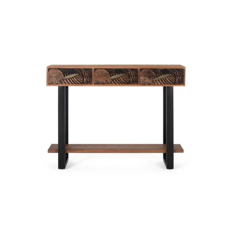 Cónsola 3 Cajones Madera De Acacia Tallada y Patas Metal Colección Tropicana 120x35x91 Cm - Giner y Colomer (3)