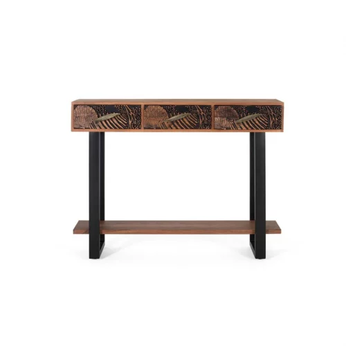 Cónsola 3 Cajones Madera De Acacia Tallada y Patas Metal Colección Tropicana 120x35x91 Cm - Giner y Colomer (3)